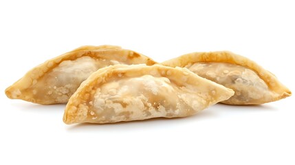 白背景に置かれたカリッと揚がった揚げ餃子