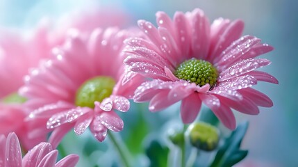 朝露に濡れるピンクの小菊たち