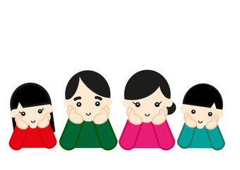 頬杖をつく四人家族