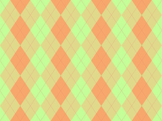 Vibrant argyle pattern in pastel peach, lime  beige.  Perfect for backgrounds, textiles, or playful designs.  Subtle, yet striking geometric texture adds a touch of sophisticated style.