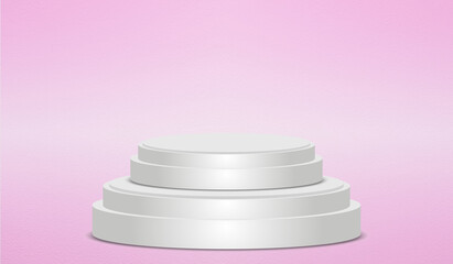 pink Background with White Podium for Cosmetic Product Presentation and abstract Wall.