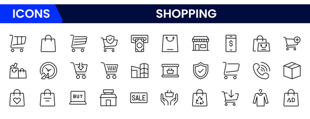 Shopping & E-commerce line icons set. Shopping. Online shopping thin line icons. E-commerce symbols collection.