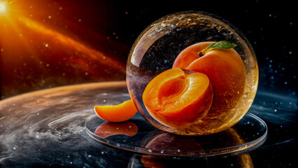 Apricot in a Glowing Crystal Planetary Shell