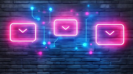 Neon Checkmarks on Brick Wall Digital Display