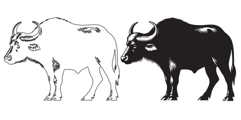 Rustic buffalo vector silhouette – perfect for wildlife and farm-themed logos and products – buffalo silhouette – buffalo vector – buffalo illustration – minimalist buffalo outline – buffalo icon

