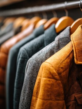 Row of jackets hanging on a rack