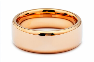 Elegant rose gold wedding band showcasing polished surface and modern design captured in bright light