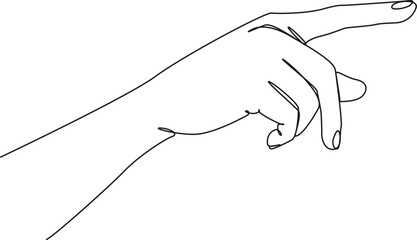 continuous single line drawing of hand pointing with index finger, line art vector illustration