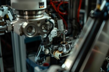 Fototapeta premium pneumatic robotic arm picking the product parts in production line