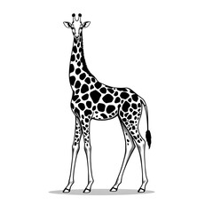 Naklejka premium Black and White Giraffe Illustration – High Contrast Animal Art Drawing