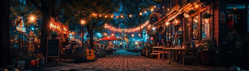 Enjoy the vibrant atmosphere of a neighborhood street party filled with games, music, laughter, and community spirit.