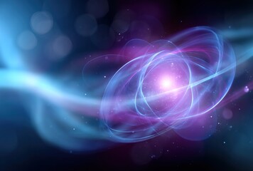 A vibrant, abstract depiction of atomic energy with swirling light patterns in blue and purple tones, evoking a sense of cosmic wonder.