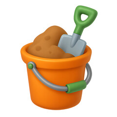 Obraz premium Orange Bucket with Sand and Green Shovel