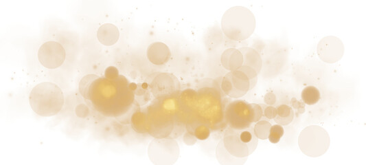 A beautiful display of golden bokeh with glowing orbs and soft sparkles on a transparent background. © Orange Sky