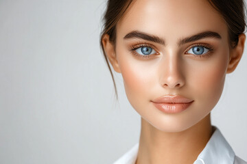 Fototapeta premium Beautiful woman close-up, doctor nurse care portrait close-up