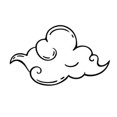 Cartoon cloud in doodle style. Vector hand drawn outline illustration isolated on white. Sketchy graphic element for cards, flyers, posters, printing design
