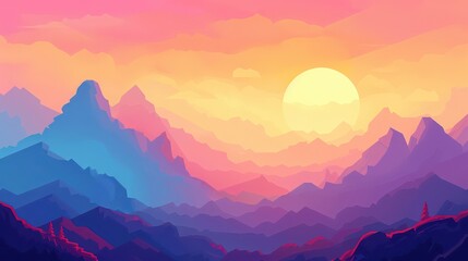 Fototapeta premium A bright sunrise over a mountain range, with a soft gradient of colors in the sky 