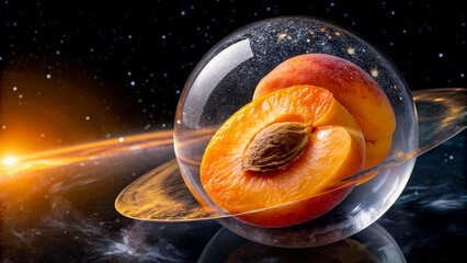 Apricot in a Glowing Crystal Planetary Shell
