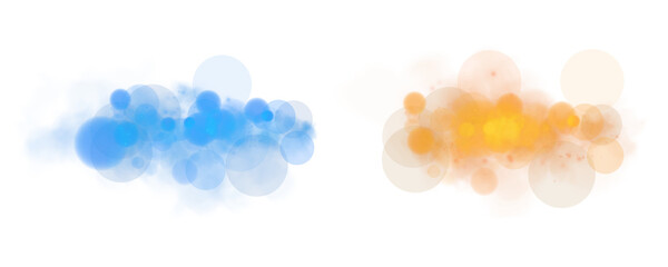 Soft bokeh effect featuring glowing orbs in blue and orange colors with gentle sparkles on a transparent backdrop.