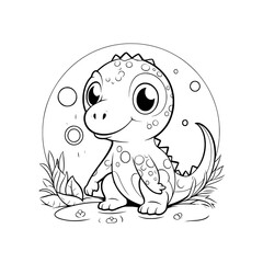Happy Cartoon Dinosaur Coloring Page – Grayscale for Kids