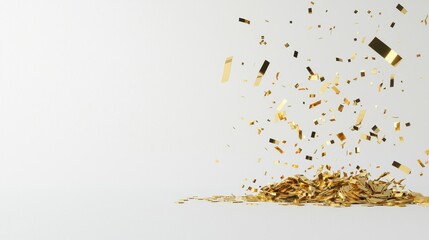 Vibrant Gold Confetti Falling Against a White Background