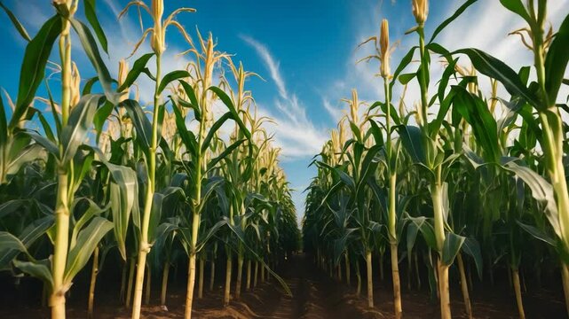 Mature Maize plants featuring stalks, ears, and silk.