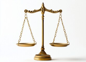 Vintage Brass Balance Scale on White Background for Legal Concept