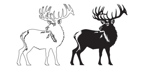 Powerful elk vector silhouette – clean design for wildlife, forest, and nature-themed projects – elk silhouette – elk vector – elk illustration – minimalist elk outline – elk line art


