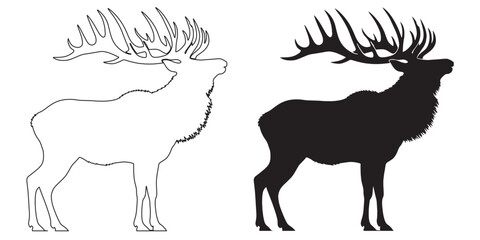 Bold elk silhouette – simple vector design ideal for wildlife, forest, and adventure content – elk silhouette – elk vector – elk illustration – minimalist elk outline – elk line art

