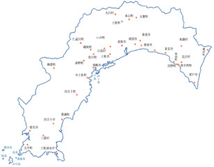 Obraz premium 高知県 地図 白 斑点 イラスト