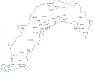 高知県　地図　白　斑点　イラスト