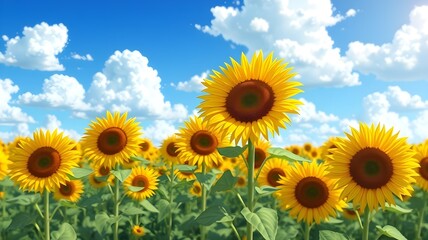 A field of sunflowers swaying in the wind