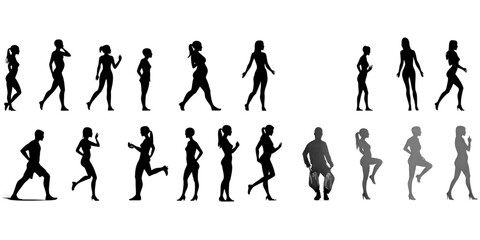 Naklejka premium Dynamic walking and running silhouettes in urban environment motion graphics sport and lifestyle themes