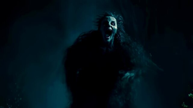 Creepy nightmare jumpscare with a ghostly figure eerily surging forward