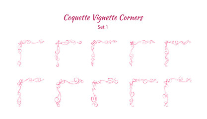 Hand drawn ornate corners with bow ribbon elements. Elegant editable vignettes for making frames