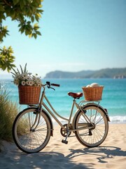 Fototapeta premium Beachfront Bicycle with Flowers