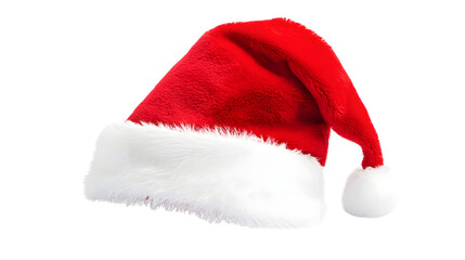 Festive Red Santa Hat with White Fur Trim Isolated on White Background