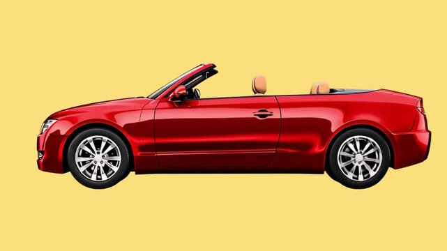 Sleek red convertible car animation isolated asset, transparent 4K video, alpha channel, ProRes 4444