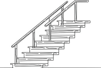 Minimalist Staircase Drawing, Linear Architectural Step Design Illustration.