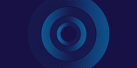Abstract blue glowing geometric lines on dark blue background. Modern shiny blue circle lines pattern. Futuristic technology concept. Suit for cover, poster, banner, brochure, header, website