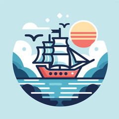 vector image of a sailing ship sailing in the ocean