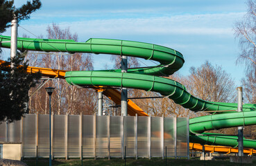 Water park aquapark slide spiral pipeline tunel amusement fun attraction ride outdoors