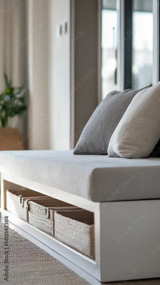Poster a simple white bed with two pillows on top, suitable for various uses including home decor and inter
