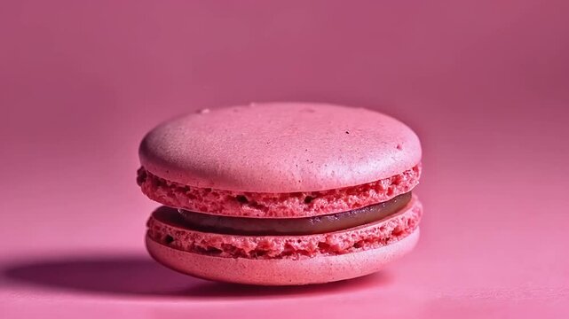 macaroon falling on a pink background