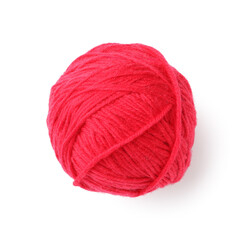 Soft red woolen yarn isolated on white