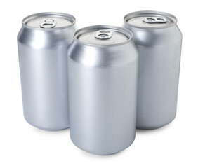 Many blank tin cans isolated on white