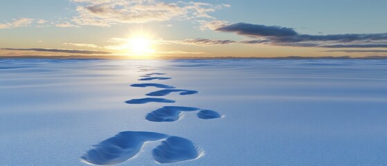 Footprints in the Snow Towards a Sunset