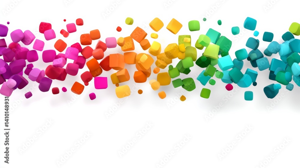Poster colorful image of blocks in various colors and sizes. the blocks are scattered across the image, cre