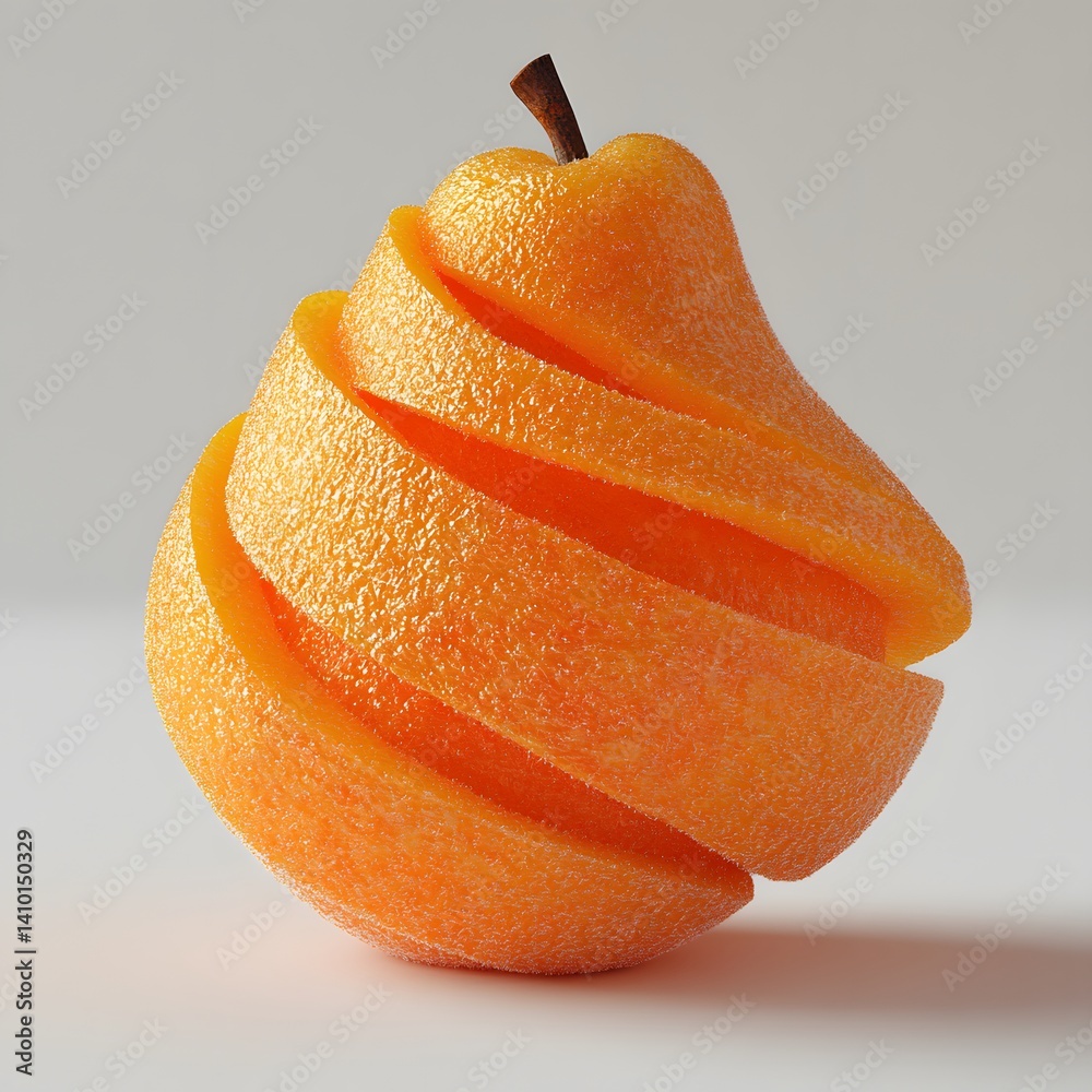 Aufkleber close-up of a pear artistically sliced into spiral. the vibrant orange hues and smooth texture creat