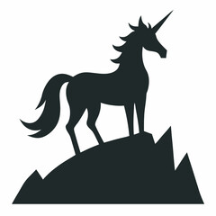 Silhouette unicorn standing mountain